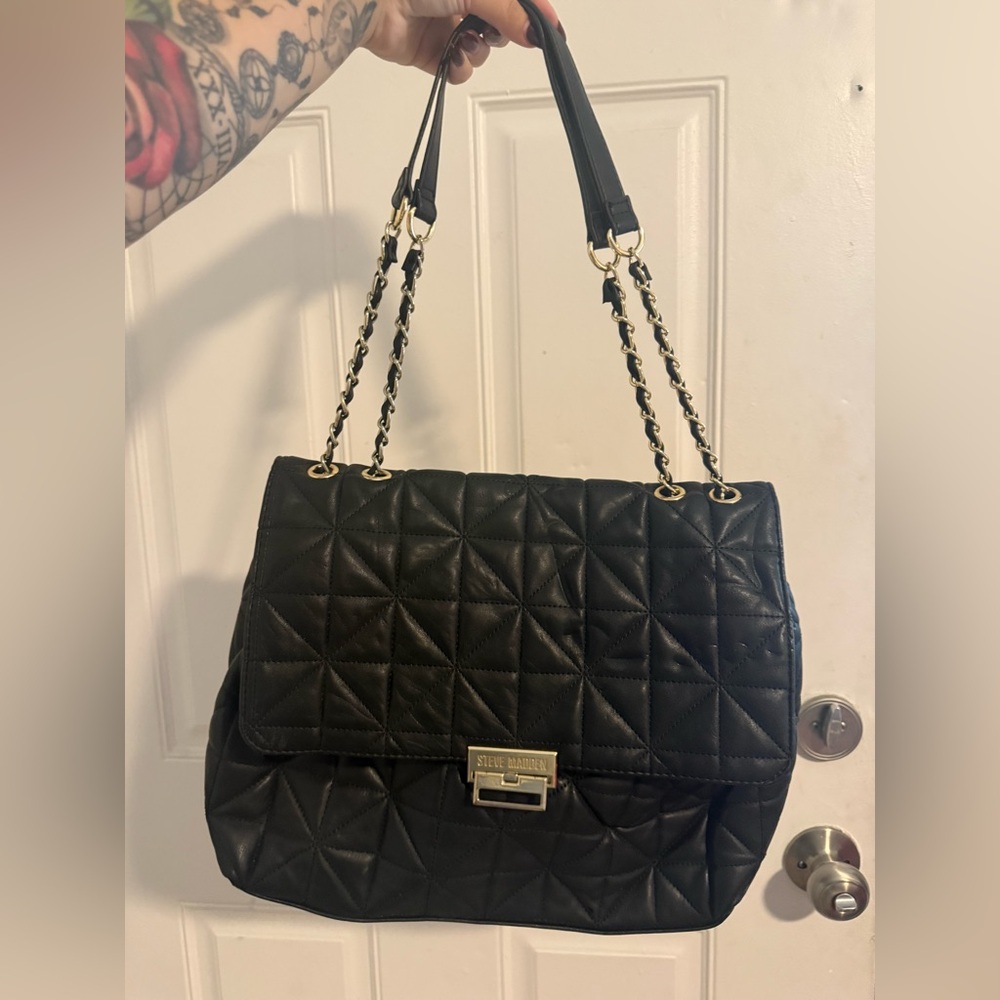 Steve Madden Quilted Black Shoulder Bag large